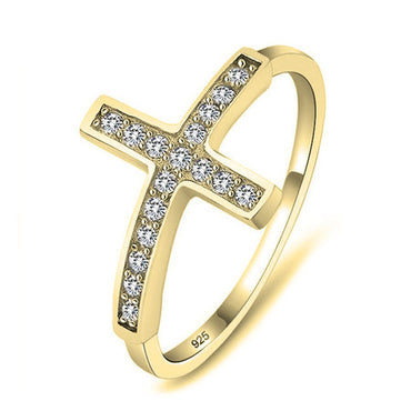 Sideways Cross Ring 24k Gold Plated
