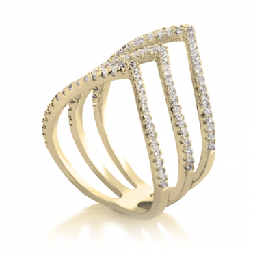 Cubic Zirconia Chevron Ring 24k Gold Plated