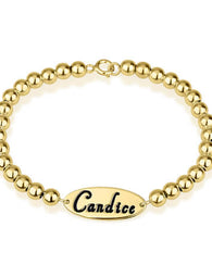Oval Name Bead Bracelet 24k Gold Plated