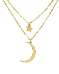 Crescent Moon and Star Necklace 24k Gold Plated