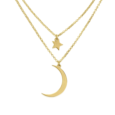 Crescent Moon and Star Necklace 24k Gold Plated