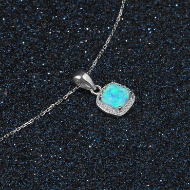Square Opal Necklace Sterling Silver