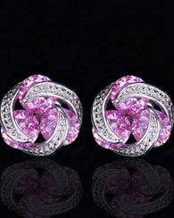 Pink CZ Crystal Stud Earrings