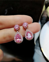 Cubic Zirconia Drop Earrings Pink