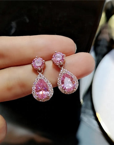 Cubic Zirconia Drop Earrings Pink