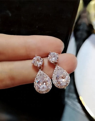 Cubic Zirconia Drop Earrings White