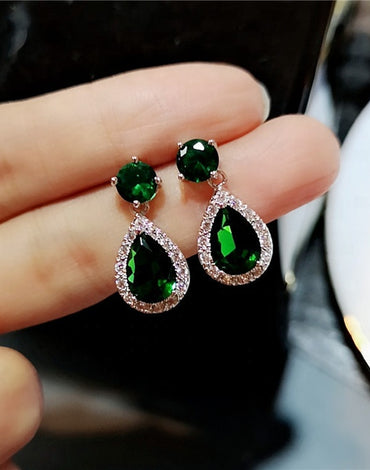 Cubic Zirconia Drop Earrings Green
