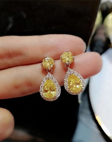 Cubic Zircon Drop Earrings Yellow