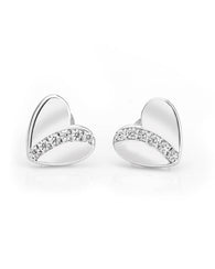 Cubic Zirconia Heart Stud Earrings - Sterling Silver