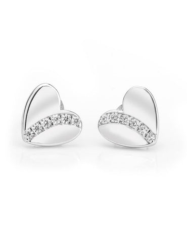 Cubic Zirconia Heart Stud Earrings - Sterling Silver