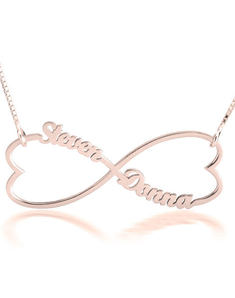 Double Heart Infinity Necklace - Rose Gold Plated