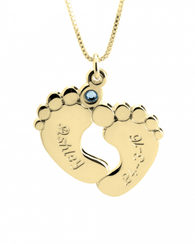 Engraved Baby Feet with Birthstones - 24k Gold Plated