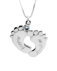 Engraved Baby Feet with Birthstone -Sterling Silver