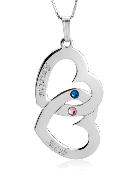 Personalised Double Heart Necklace - Sterling Silver