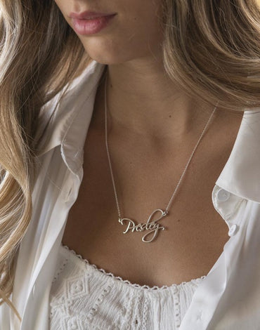 Script Name Necklace - 14K White Gold