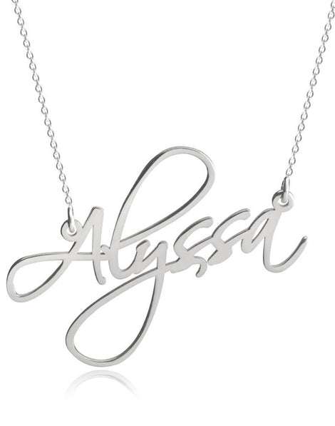 Script Name Necklace - 14K White Gold