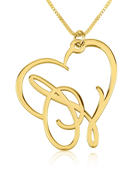 Script Initial Heart Necklace 24k Gold Plated