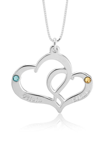 Two Heart Personalised Necklace - Sterling Silver