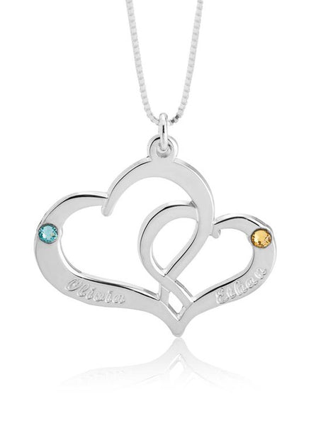 Two Heart Personalised Necklace - Sterling Silver