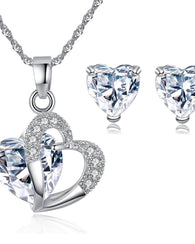 Silver Heart Necklace and Earrings Set