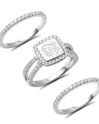 Custom Engraved Monogram Stackable Rings with Cubic Zirconia Stones