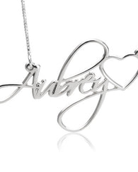 Customised Name Necklace with Heart - Silver