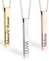 Engraved 3D Bar Necklace Silver